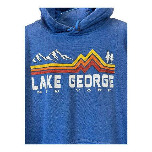 Mens Hoodie Sweatshirt Pullover Casual Grunge Gorpcore Lake George Large - Picture 2 of 6